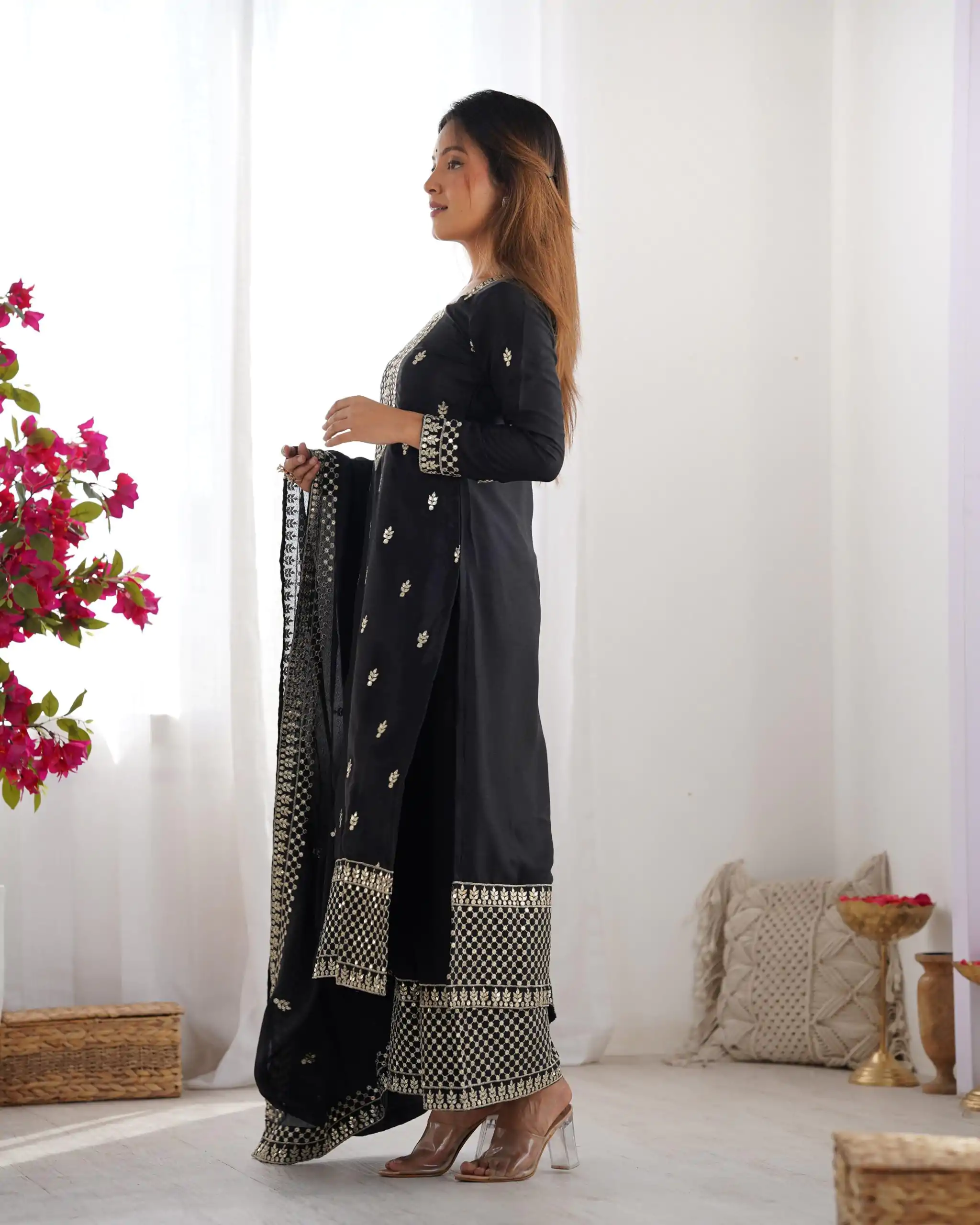 KB 282 Black Color Chinon Silk Embroidery With Jari Work Salwar Suit Casual, Wedding, Festive, Events . Expected Delivery  4-6 Working Days @1949/- only      | Jump Suits, Salwar suit, Casual Suits, Creative suits, Designer Suits, Palazzo Suits, Party Wear Suits, Patiala Suits, Straight Suits