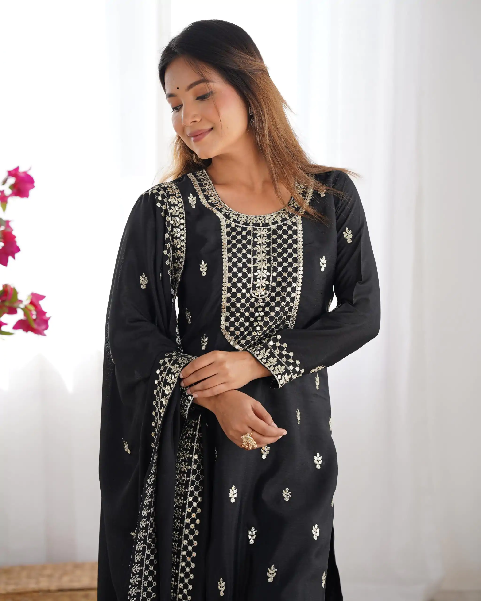KB 282 Black Color Chinon Silk Embroidery With Jari Work Salwar Suit Casual, Wedding, Festive, Events . Expected Delivery  4-6 Working Days @1949/- only      | Jump Suits, Salwar suit, Casual Suits, Creative suits, Designer Suits, Palazzo Suits, Party Wear Suits, Patiala Suits, Straight Suits