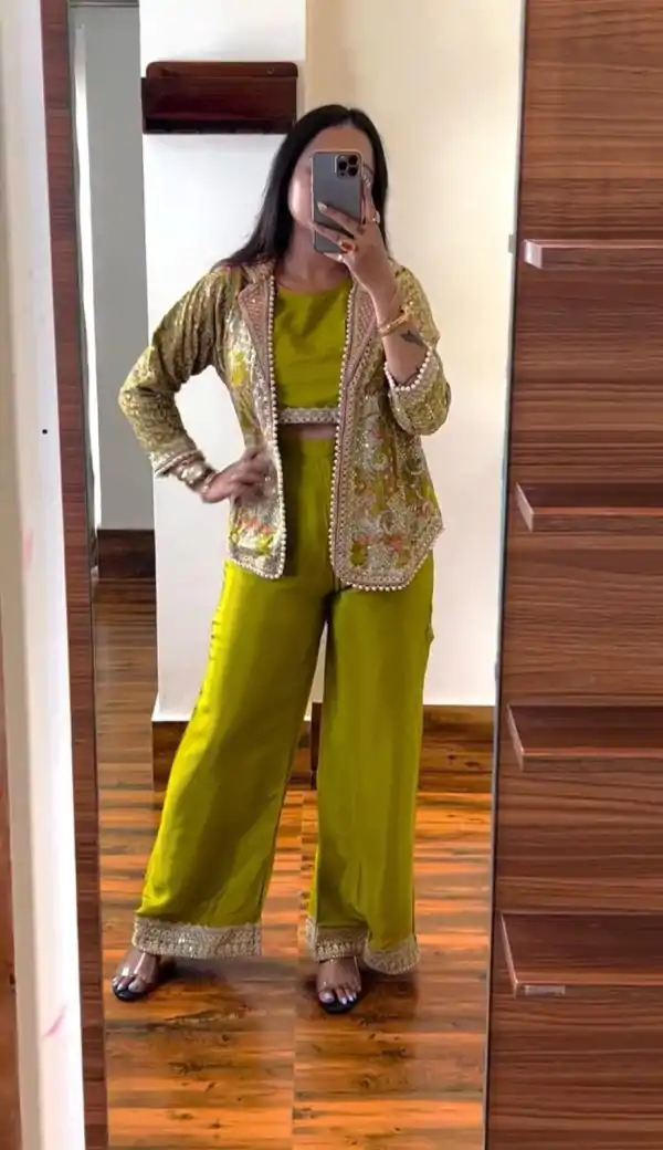 Lovely Light Yellow Color Chinon Embroidery Work With Moti Lace Salwar Suit