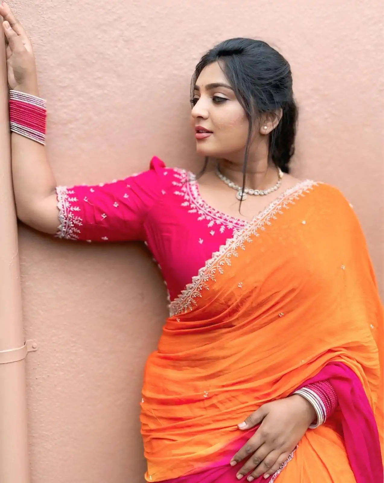  AC Soniya2 Orange Pink Color Chinnon Embroidery Sequence Saree Casual, Wedding, Festive, Events . Expected Delivery  4-6 Working Days @1949/- only      | Sarees, Bollywood Sarees, Creative Sarees, Designer Sarees, Embroidered Sarees, Ethnic Saree, Modern Digital sarees, Party Wear Sarees