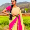 Lovely Pista And Pink Color Chinnon Embroidery Sequence Saree