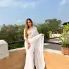 Lovely White Color Georgette Sequence Work Lace Saree