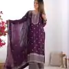 Lovely Wine Color Chinon Silk Embroidery With Jari Work Salwar Suit