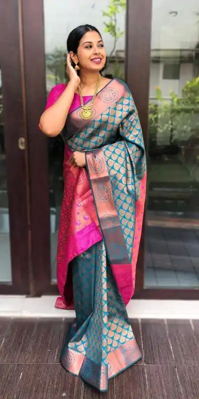 Magical Blue Color Soft Litchi Silk jacquard Work On All Over Saree