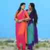 Blue And Purple Chinnon Embroidery Sequence Saree