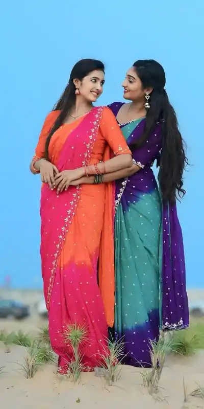 Magical Orange And Pink Color Chinnon Embroidery Sequence Saree