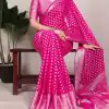 Magical Pink Color Nylon Georgette Zari Weaving Work Saree