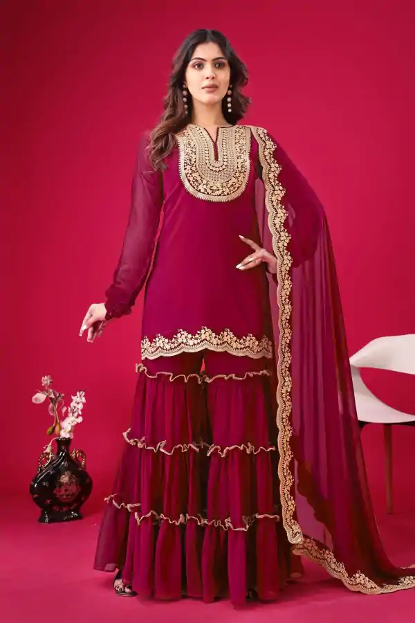 Magical Red Color Faux Georgette Embroidery Sequence Work Salwar Suit