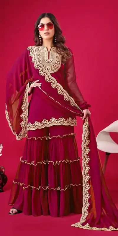 Magical Red Color Faux Georgette Embroidery Sequence Work Salwar Suit