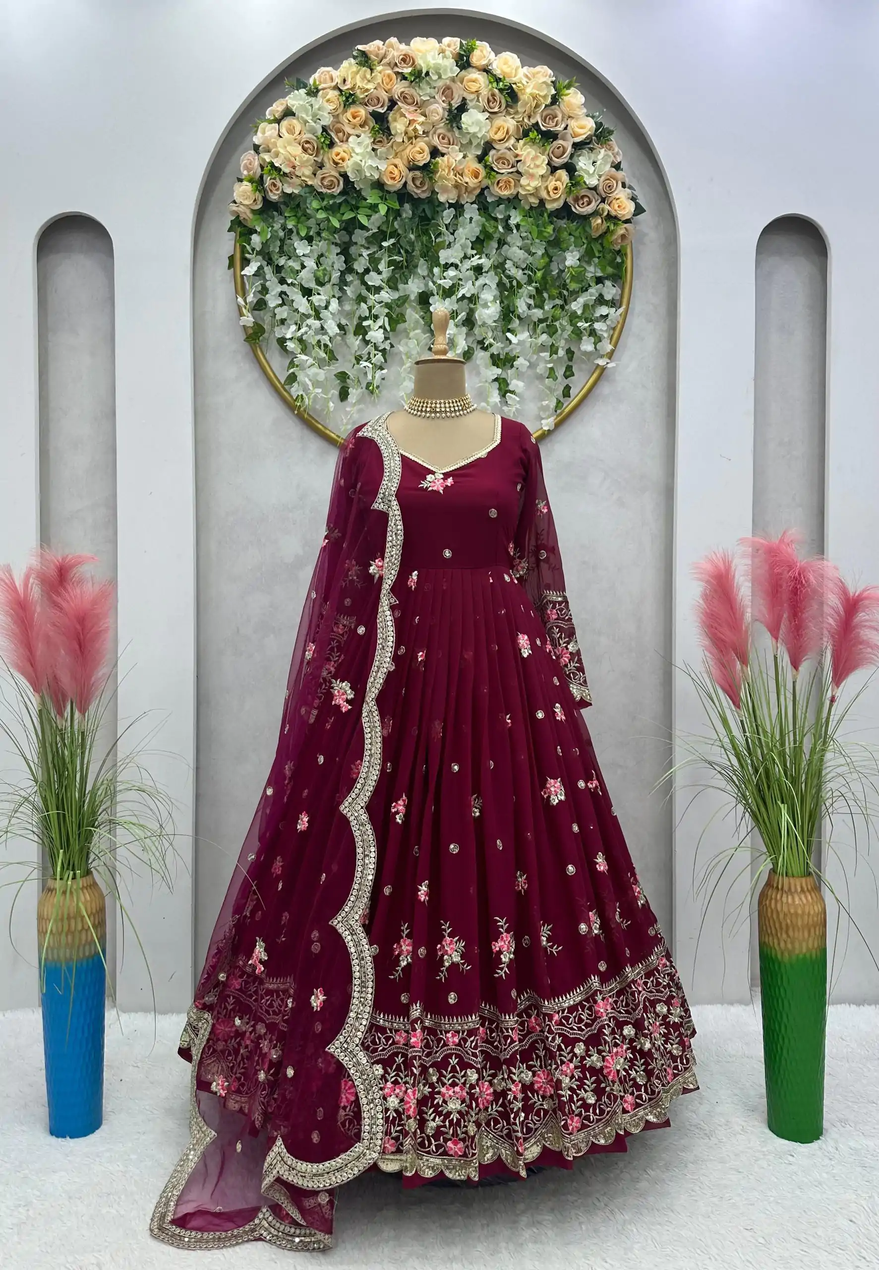KD 1373 Red Color Georgette Thread With Sequence Salwar Suit Casual, Wedding, Party, Festive, Events Etc.4-6 Working Days@ 2049/-only | Jump Suits, Salwar suit, Casual Suits, Creative suits, Designer Suits, Palazzo Suits, Party Wear Suits, Patiala Suits, Straight Suits