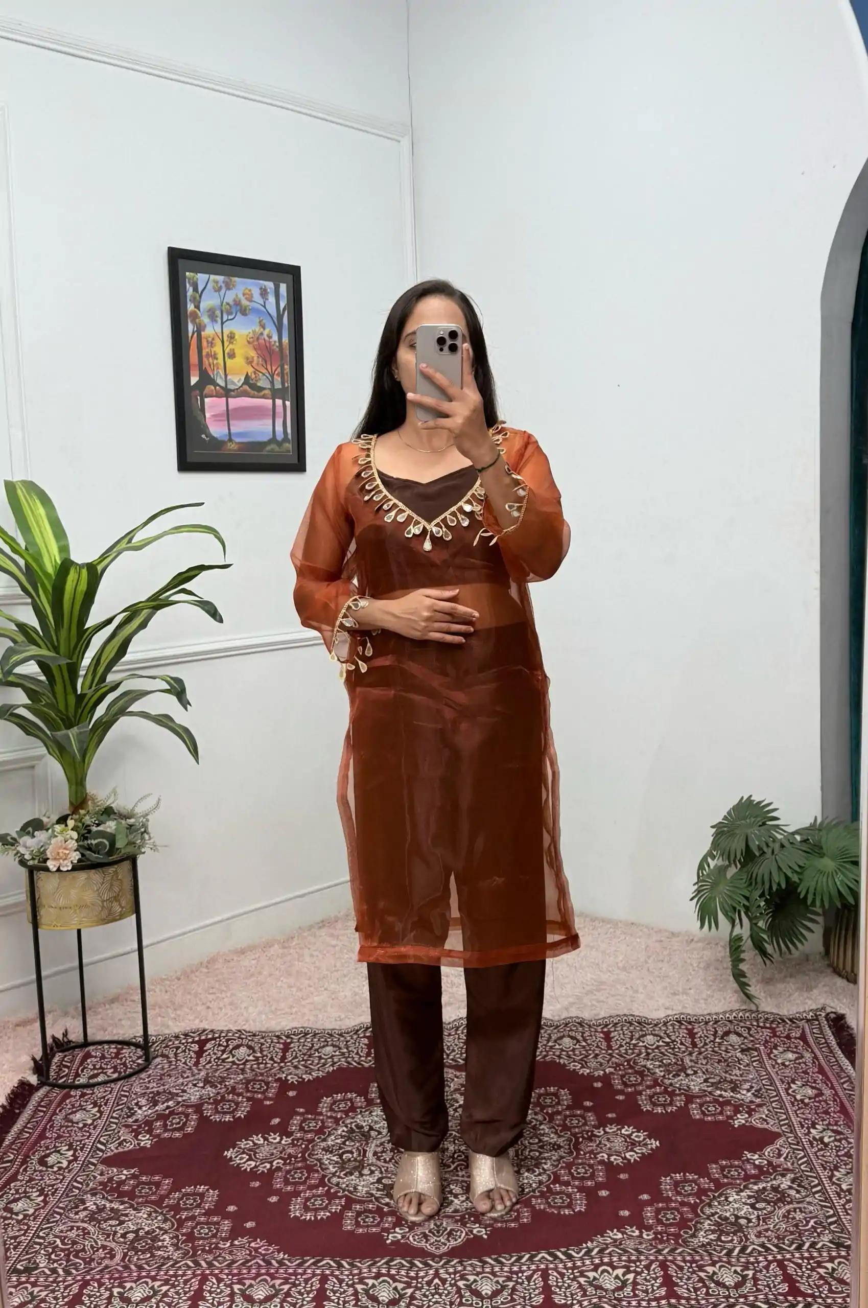 ST 1100 Brown Color Organza Mirror Lace Work Salwar Suit Casual, Wedding, Festive, Events . Expected Delivery  4-6 Working Days @1699/- only      | Jump Suits, Salwar suit, Casual Suits, Creative suits, Designer Suits, Palazzo Suits, Party Wear Suits, Patiala Suits, Straight Suits