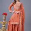 Perfect Orange Color Chinon Silk Sequence Work Salwar Suit