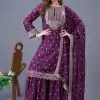 Perfect Wine Color Chinon Silk Sequence Work Salwar Suit