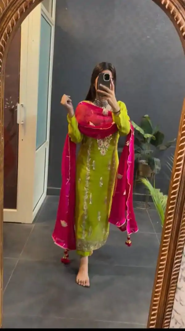Prefect Light Green Color Chinon Silk Sequence Work Salwar Suit