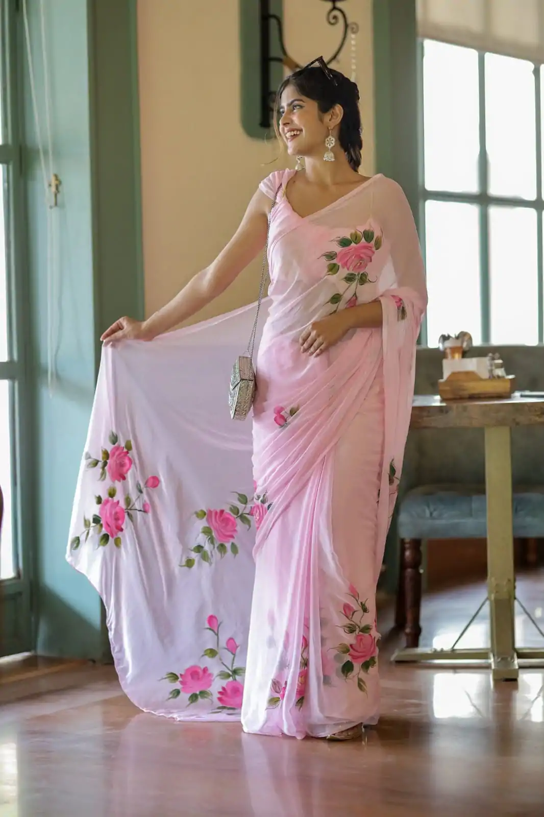 SC 405 Pink Color Soft Georgette Silk All Over Saree Casual, Wedding, Festive, Events . Expected Delivery  4-6 Working Days @1599/- only                                                                                                                                           | Sarees, Bollywood Sarees, Creative Sarees, Designer Sarees, Embroidered Sarees, Ethnic Saree, Modern Digital sarees, Party Wear Sarees