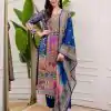 Special Royal Blue Color Chinon Printed Mirror Work Moti Lace Salwar Suit