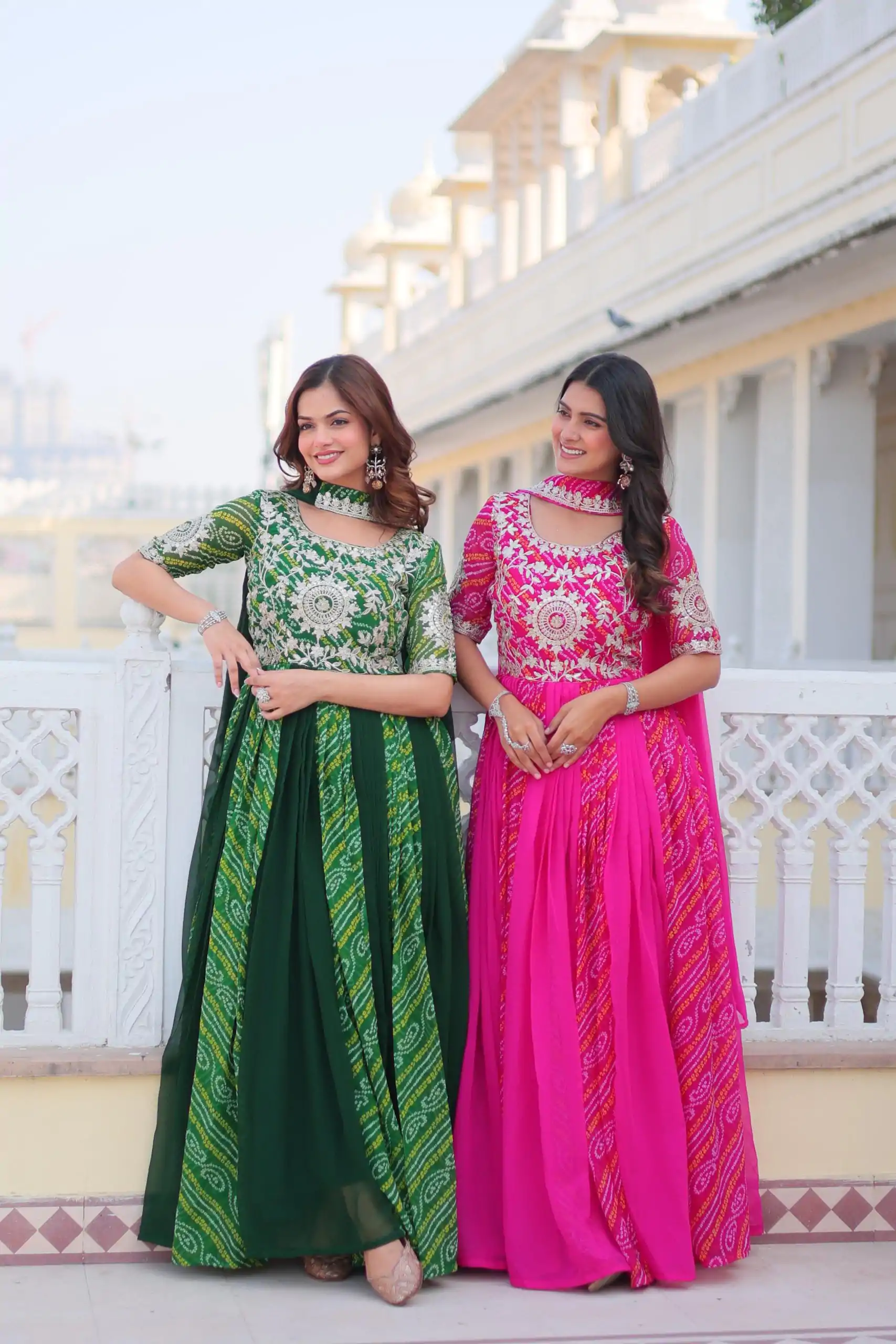 Ram 075 Pink Color Bandhej Fox Georgette Sequence Work Gown Casual, Wedding, Party, Festive, Events Etc.4-6 Working Days@ 2049/-only | Gowns, Bollywood Gowns, Creative Gowns, Designer Gowns, Embroidered Gowns, Party Wear Gowns