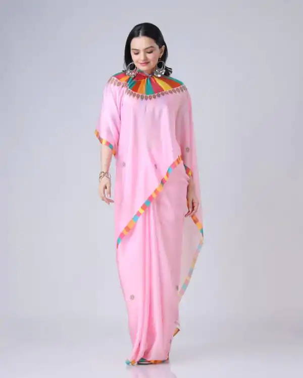 Pink Japan Satin Digital Print Work Saree - Image 2
