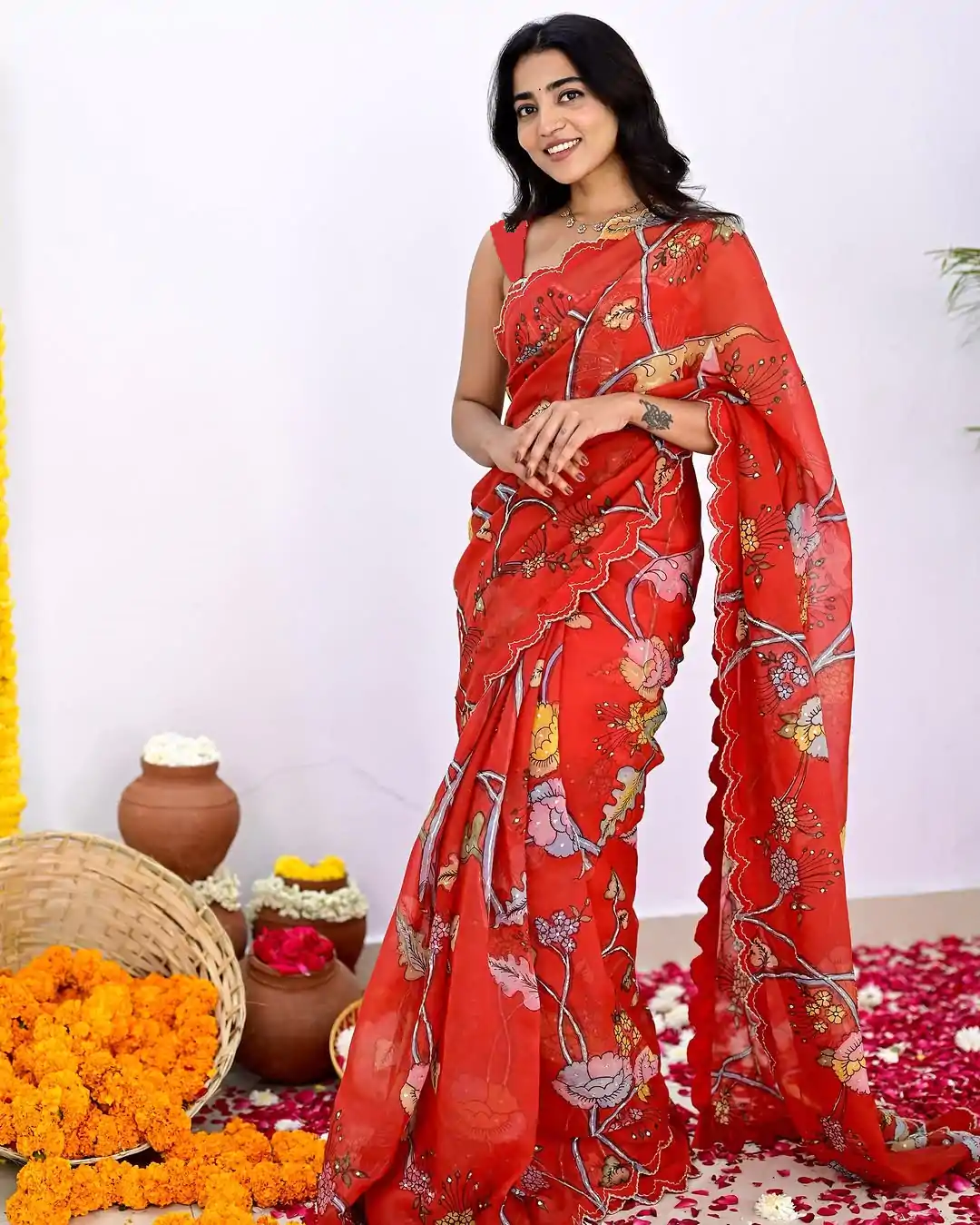 BT 415 Red  Color Vichitra Silk Digital Prints Mirror Sequence Work Saree Casual, Wedding, Festive, Events . Expected Delivery  4-6 Working Days @1549/- only                                                                                                                                             | Sarees, Bollywood Sarees, Creative Sarees, Designer Sarees, Embroidered Sarees, Ethnic Saree, Modern Digital sarees, Party Wear Sarees