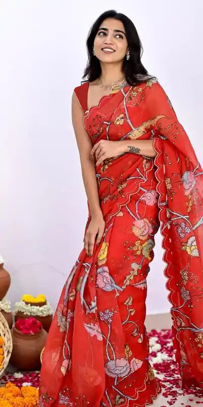 BT 415 Red Color Vichitra Silk Digital Prints Mirror Sequence Work Saree Casual, Wedding, Festive, Events . Expected Delivery 4-6 Working Days @1549/- only | Sarees, Bollywood Sarees, Creative Sarees, Designer Sarees, Embroidered Sarees, Ethnic Saree, Modern Digital sarees, Party Wear Sarees