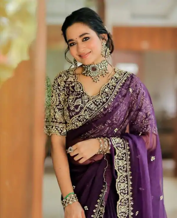 Super Red Color Vichitra Silk Digital Prints Mirror Sequence Work Saree