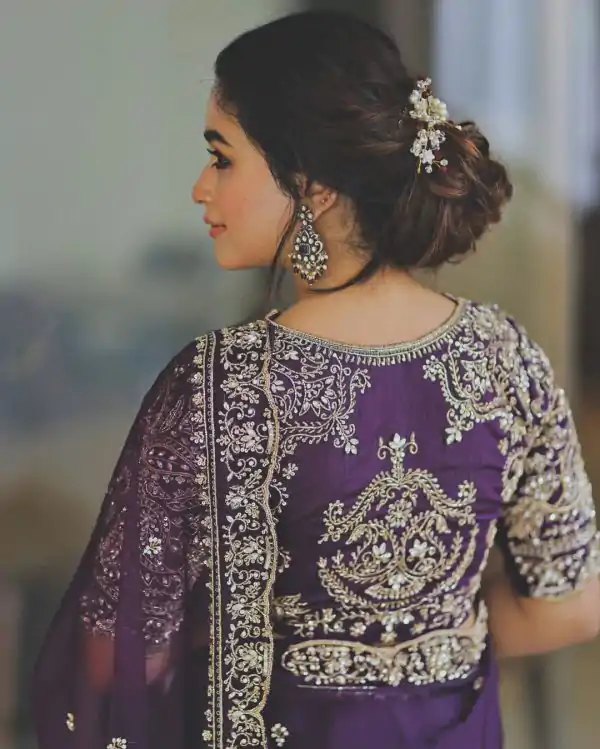 Purple Soft Organza Silk Thread Sequence Work Saree - Image 4