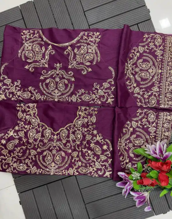 Purple Soft Organza Silk Thread Sequence Work Saree - Image 5