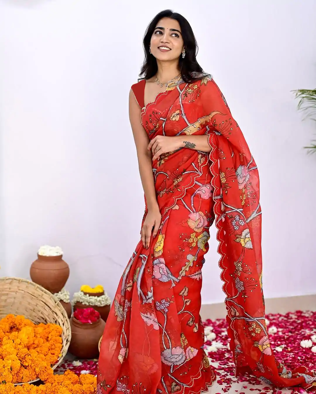 BT 415 Red  Color Vichitra Silk Digital Prints Mirror Sequence Work Saree Casual, Wedding, Festive, Events . Expected Delivery  4-6 Working Days @1549/- only                                                                                                                                             | Sarees, Bollywood Sarees, Creative Sarees, Designer Sarees, Embroidered Sarees, Ethnic Saree, Modern Digital sarees, Party Wear Sarees
