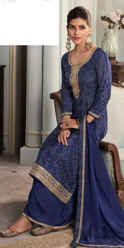 Superb Navy Blue Color Viscose Silk Sequence Work Digital Print Salwar Suit