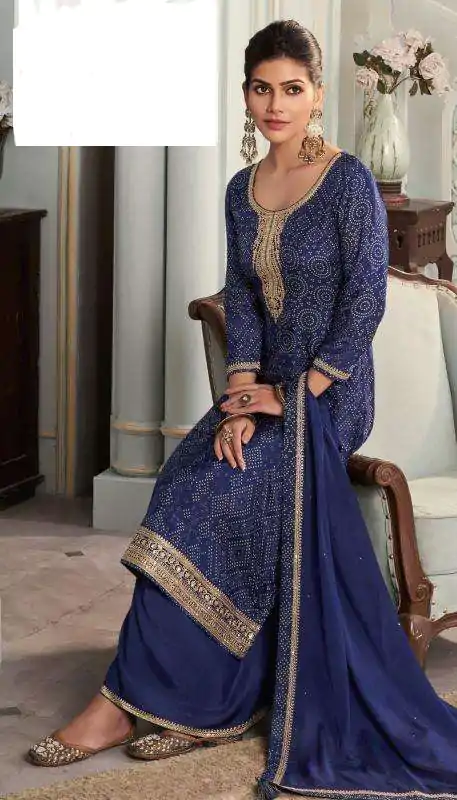 Superb Navy Blue Color Viscose Silk Sequence Work Digital Print Salwar Suit