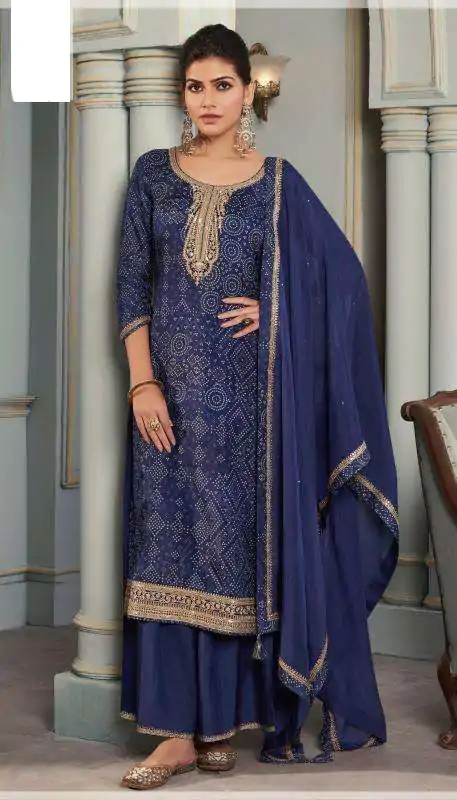 Superb Navy Blue Color Viscose Silk Sequence Work Digital Print Salwar Suit