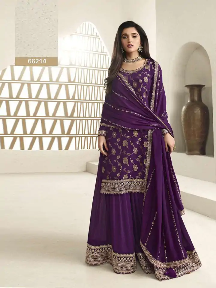 FC 66211 Purple Color Jacquard Silk Chinon Multi Work Salwar Suit Casual, Wedding, Party, Festive, Events Etc.4-6 Working Days@ 2649/-only | Jump Suits, Salwar suit, Casual Suits, Creative suits, Designer Suits, Palazzo Suits, Party Wear Suits, Patiala Suits, Straight Suits