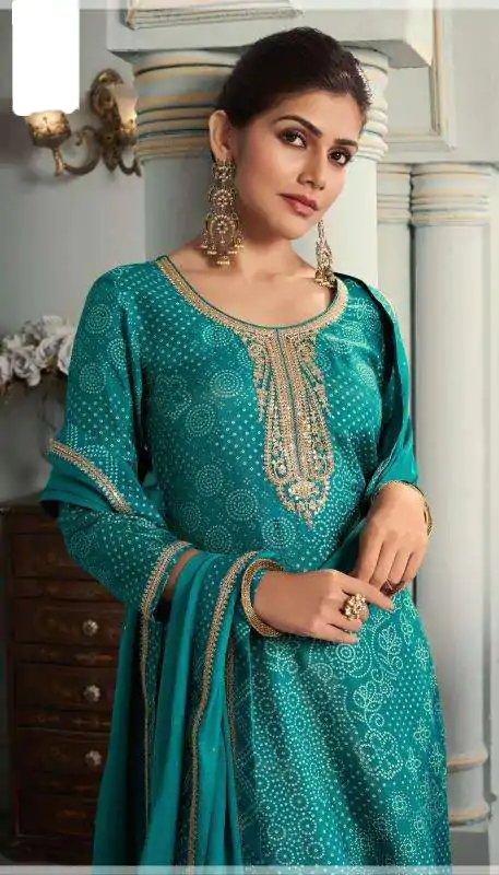 Superb Rama Color Viscose Silk Sequence Work Digital Print Salwar Suit