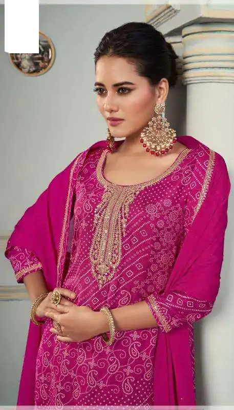Superb Rani Pink Color Viscose Silk Sequence Work Digital Print Salwar Suit