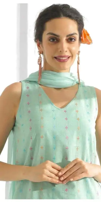 Superb Sky Blue Color Pure Cotton Print Salwar Suit