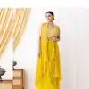 Superb Yellow Color Georgette Beads Sequence Work Lace Dhoti Suit