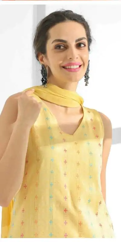 Superb Yellow Color Pure Cotton Print Salwar Suit