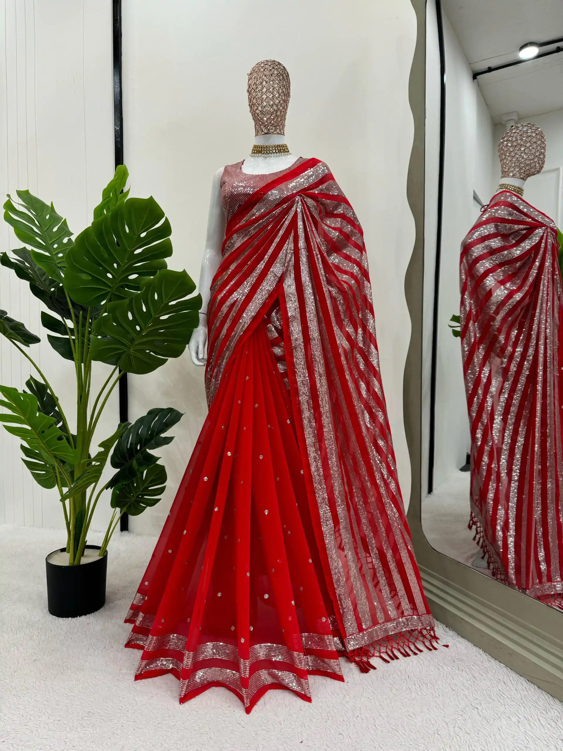 KD 582 Red Color Georgette Thread Sequence Work Saree Casual, Wedding, Festive, Events . Expected Delivery  4-6 Working Days @1999/- only                                                                                                                                           | Sarees, Bollywood Sarees, Creative Sarees, Designer Sarees, Embroidered Sarees, Ethnic Saree, Modern Digital sarees, Party Wear Sarees