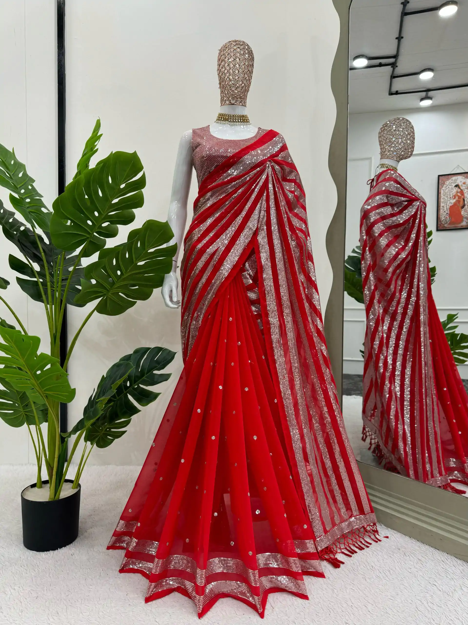 KD 582 Red Color Georgette Thread Sequence Work Saree Casual, Wedding, Festive, Events . Expected Delivery  4-6 Working Days @1999/- only                                                                                                                                           | Sarees, Bollywood Sarees, Creative Sarees, Designer Sarees, Embroidered Sarees, Ethnic Saree, Modern Digital sarees, Party Wear Sarees