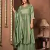 Trendy Pista Color Vichitra Silk Embroidery Work Salwar Suit