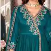 Trendy Rama Blue Color Vichitra Silk Embroidery Work Salwar Suit