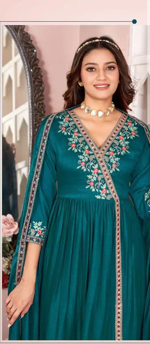 Trendy Rama Blue Color Vichitra Silk Embroidery Work Salwar Suit