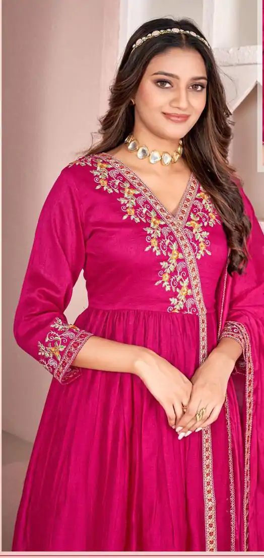 Rani Pink Vichitra Embroidery Work Salwar Suit - Image 2