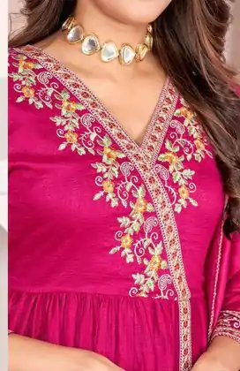 Rani Pink Vichitra Embroidery Work Salwar Suit - Image 3