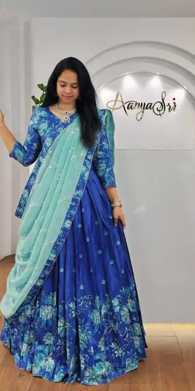 Trendy Royal Blue Color Chinon Digital Print Lehenga Choli