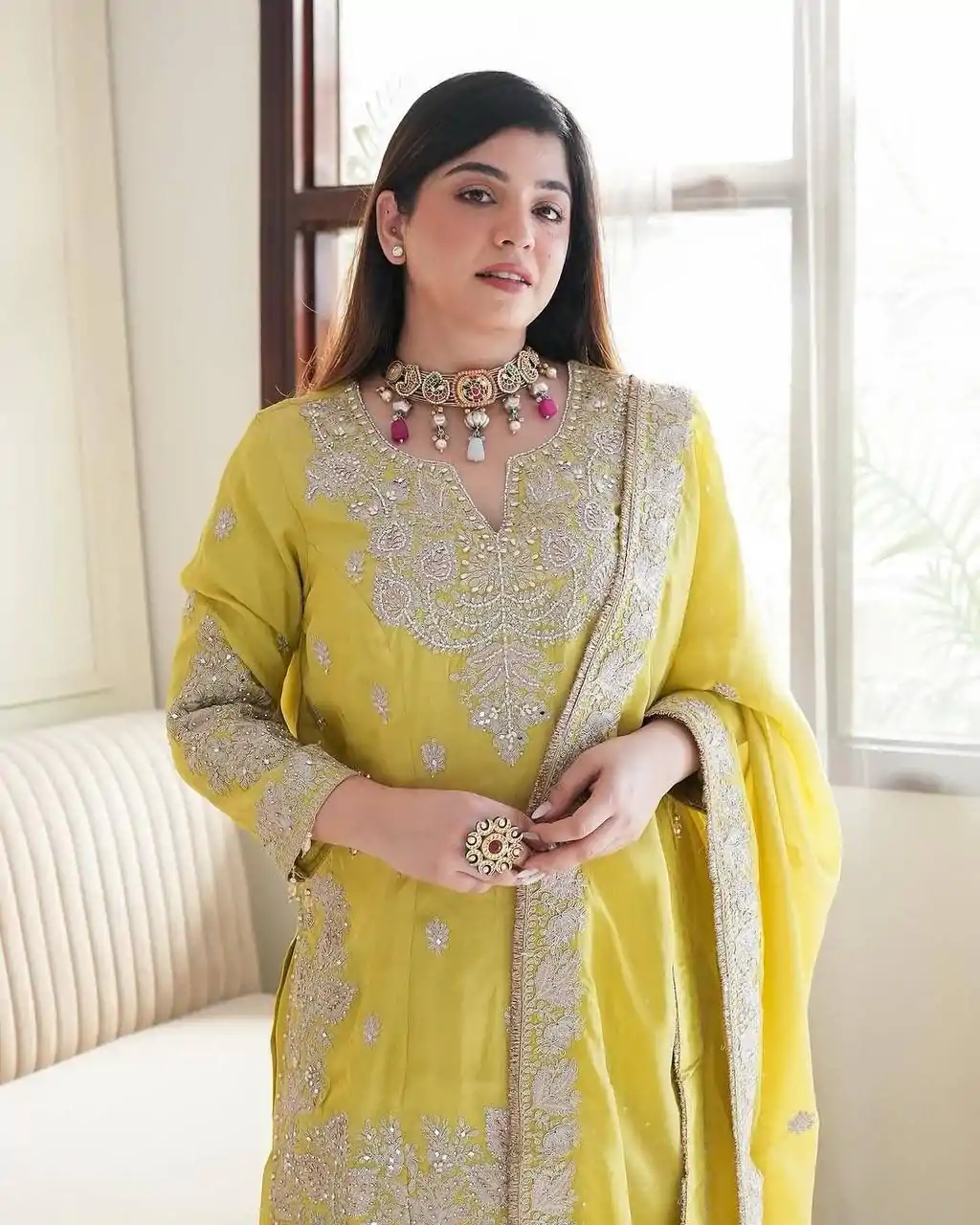 SSR 5002 Lemon Yellow Color Chinon Sequence Rivet Moti Salwar Suit Casual, Wedding, Festive, Events . Expected Delivery  4-6 Working Days @2149/- only      | Jump Suits, Salwar suit, Casual Suits, Creative suits, Designer Suits, Palazzo Suits, Party Wear Suits, Patiala Suits, Straight Suits