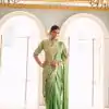 Fantastic Pista Color Chinon Embroidery Work Lace Border Saree
