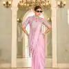 Fantastic Purple Color Chinon Embroidery Work Lace Border Saree