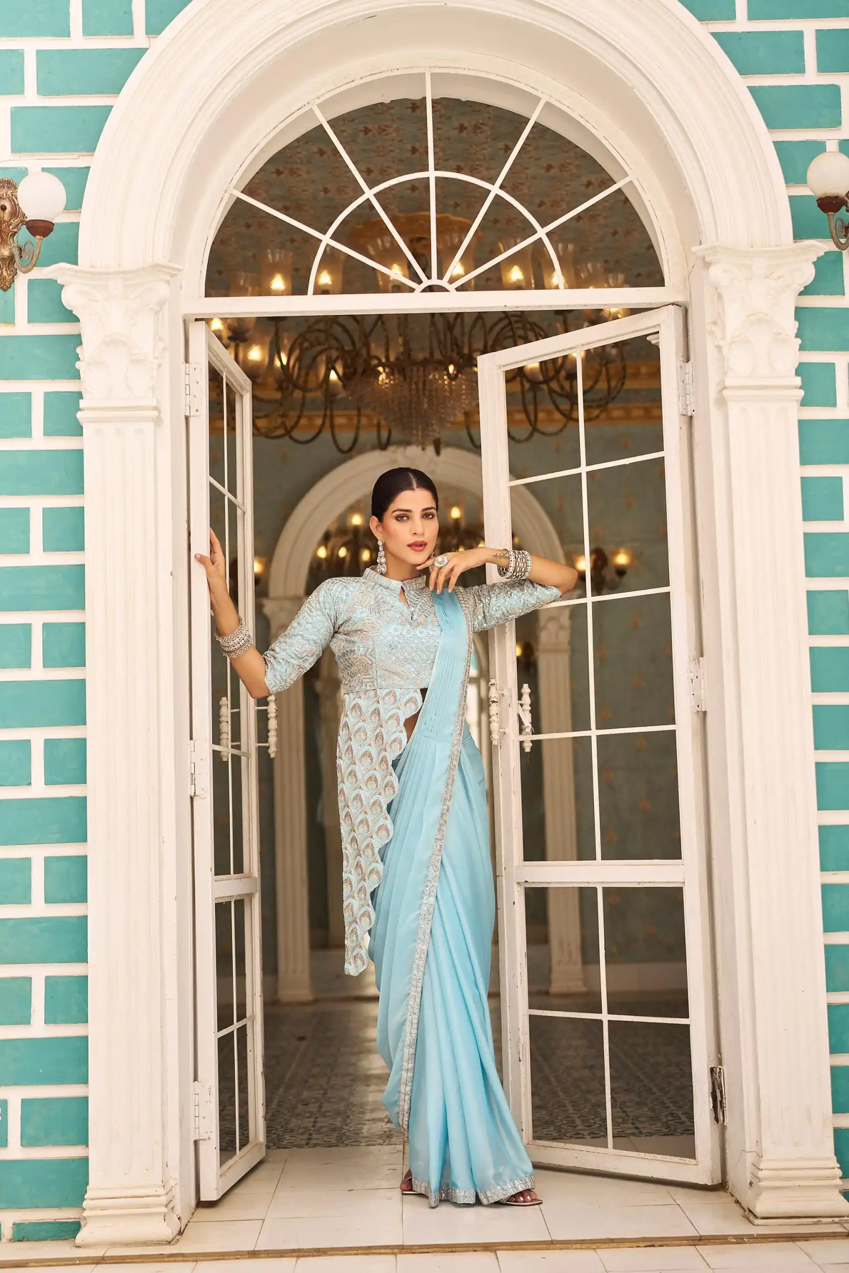 ST 1103 Sky Blue Color Chinon Embroidery Work Lace Border Saree Casual, Wedding, Festive, Events . Expected Delivery 4-6 Working Days @2099/- only | Sarees, Bollywood Sarees, Creative Sarees, Designer Sarees, Embroidered Sarees, Ethnic Saree, Modern Digital sarees, Party Wear Sarees