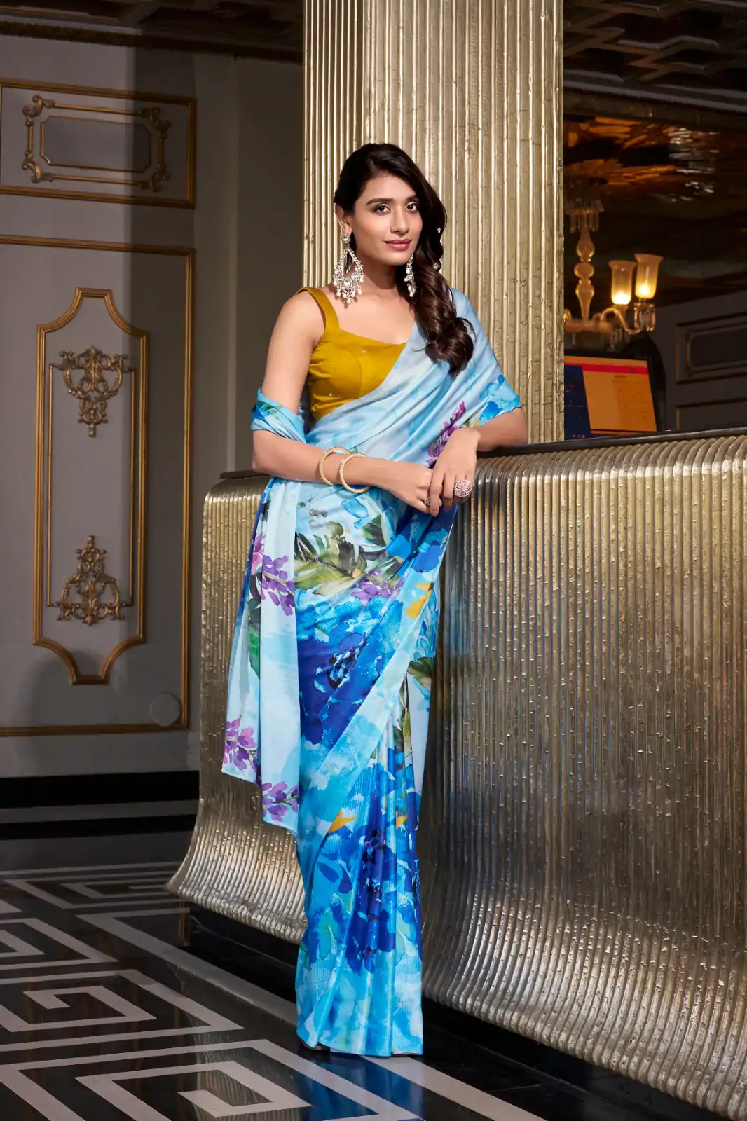 YNF 7026 Sky Blue Color Satin Silk Printed Saree Casual, Wedding, Festive, Events . Expected Delivery  4-6 Working Days @1599/- only                                                                                                                                           | Sarees, Bollywood Sarees, Creative Sarees, Designer Sarees, Embroidered Sarees, Ethnic Saree, Modern Digital sarees, Party Wear Sarees